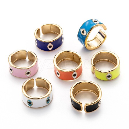 Brass Enamel Cuff Rings RJEW-I077-31-G-1