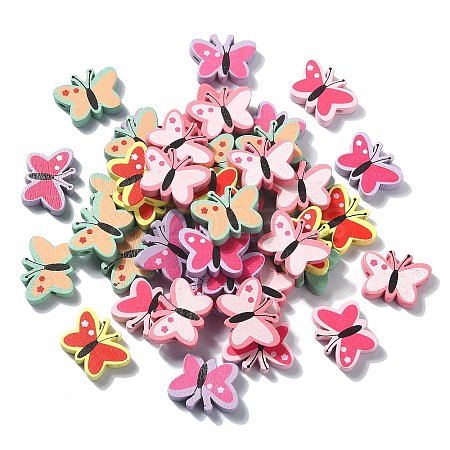 30Pcs Spray Painted Wood Beads WOOD-CJC0008-02-1