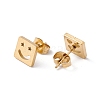 304 Stainless Steel Square with Smile Face Stud Earrings EJEW-E163-03G-2