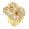 Brass Micro Pave Clear Cubic Zirconia Letter Open Cuff Ring for Women RJEW-M173-01G-B-1