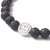 2Pcs 2 Style Natural Lava Rock & White Crazy Agate Beaded Strech Bracelets Set BJEW-JB09345-3