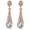 Real 18K Gold Plated Brass Rhinestone Teardrop Stud Earrings EJEW-EE0001-232A-1