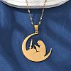 201 Stainless Steel Moon with Woman Pendant Necklaces for Ramadan & Eid Mubarak NJEW-D318-02G-1