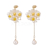 Plastic Pearl Cluster Flower with Long Tassel Dangle Stud Earrings EJEW-TA00119-1