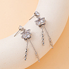 Elegant Stainless Steel & Clear Cubic Zirconia Star Tassel Stud Earrings FR2560-2-1