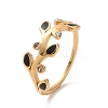 Crystal Rhinestone Leaf Finger Ring with Enamel RJEW-D120-20B-G-1