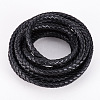 Black 6mm Round Folded Genuine Braided Leather Cords for Necklace Bracelet Jewelry Making WL-PH0001-01-1