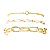 3Pcs 3 Style Aluminium Paperclip & Brass Curb & Imitation Pearl Acrylic Beaded Link Chain Bracelets Set BJEW-FS0001-08-1