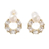 Ring Natural Pearl Stud Earrings with Brass Micro Pave Cubic Zirconia and 925 Sterling Silver Pins EJEW-P256-88G-1