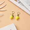 Lemon Resin with Leaf & Imitation Pearl Flower Dangle Leverback Earrings EJEW-TA00192-2