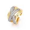 Brass Micro Pave Clear Cubic Zirconia Cuff Finger Rings for Women RJEW-C116-17G-4