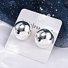 Half Round 304 Stainless Steel Stud Earrings EJEW-A125-80G-S-3