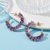Natural Amethyst Round Beaded Ring Stud Earrings EJEW-JE05430-03-3