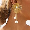 Flower Alloy Dangle Stud Earrings EJEW-L096-005G-1