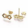 Brass Micro Pave Colorful Cubic Zirconia Stud Earrings EJEW-S208-040-1