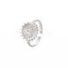 Non-Tarnish 304 Stainless Steel Flat Round with Initial Letter Open Cuff Ring for Men Women RJEW-S405-246P-A-3