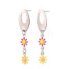 Oval with Flower Enamel Long Dangle Stud Earrings EJEW-N049-05A-2