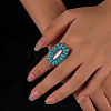 Oval Alloy & Synthetic Turquoise & Natural White Jade Cuff Rings FS-WG97148-01-2