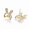 Brass Micro Pave Clear Cubic Zirconia Stud Earring Findings KK-T062-56G-NF-2