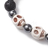 2Pcs Halloween Skull Synthetic Turquoise & Round Lava Rock & Synthetic Non-Magnetic Hematite Beaded Stretch Bracelet Sets for Women BJEW-JB10656-3