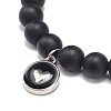 3Pcs 3 Style Natural Black Agate(Dyed) & Lava Rock & Synthetic Hematite Round Beaded Stretch Bracelets Set BJEW-JB08897-5