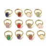 Brass Micro Pave Cubic Zirconia with Natural & Synthetic Gemstone Cuff Open Rings RJEW-T035-01G-M-2
