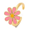 Rack Plating Flower Brass Enamel Open Cuff Rings for Women RJEW-S242-10A-1