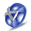 Cross Brass Micro Pave Clear Cubic Zirconia with Porcelain Finger Rings FS-WG0A171-07-1