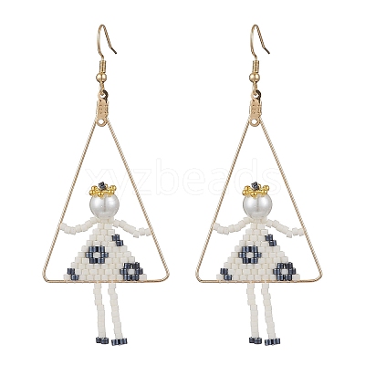 2Pair Girl with Triangle Brass Glass Seed Beads Dangle Earrings EJEW-MZ00453-1