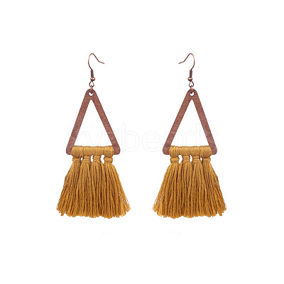 Wood and Cotton Dangle Earrings WG53E25-01-1