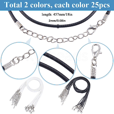 50Pcs 2 Colors Waxed Imitation Leather Cord Necklace Makings MAK-SP0001-05-1