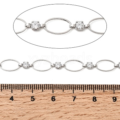 Handmade Brass Pave Clear Cubic Zirconia Oval Link Chains CHC-G027-02P-1
