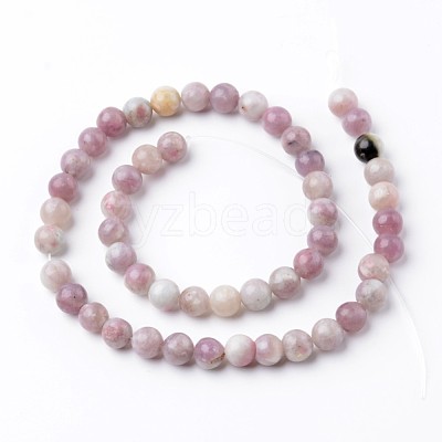 Dyed Round Natural Pink Tourmaline Beads Strands X-G-K089-8mm-05-1