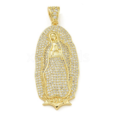 Virgin Mary Theme Rack Plating Brass Micro Pave Clear Cubic Zirconia Pendants KK-Z067-06G-06-1