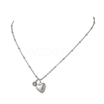 316 Stainless Steel Heart Locket Photo Pendant 304 Stainless Steel Satellite Chain Necklaces NJEW-JN06497-1