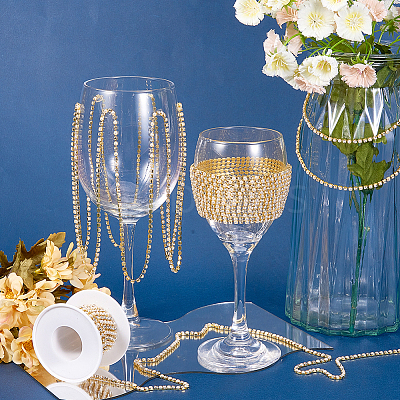 Plastic Pearl & Rhinestone Cup Chains CH-WH0013-01B-G-1