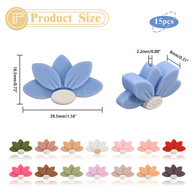 15Pcs 15 Colors Lotus Food Grade Eco-Friendly Silicone Focal Beads SIL-CA0003-05-1