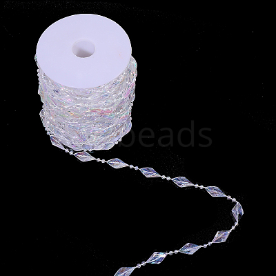 Rhombus Acrylic Rhinestone Beaded Trim FIND-WH0202-02-1