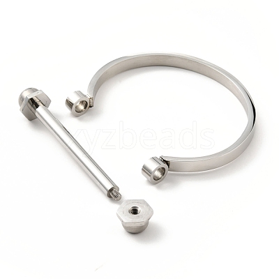 Non-Tarnish 304 Stainless Steel D Shape Bar Screw Bangle BJEW-G636-05A-P-1