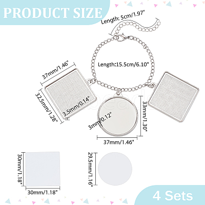 4Pcs Alloy Sublimation Blank Square & Flat Round Charms Bracelets BJEW-PH01797-1