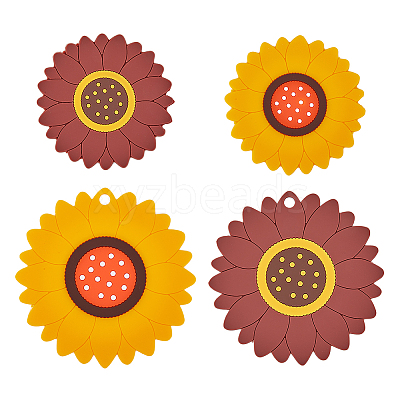 4Pcs 4 Style Sunflower PVC Plastic Hot Pads with Hanging Loop AJEW-HY0001-30-1