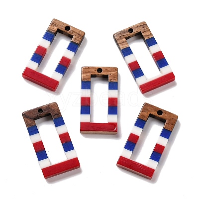 Independence Day Opaque Striped Resin & Walnut Wood Pendants RESI-U010-02L-1