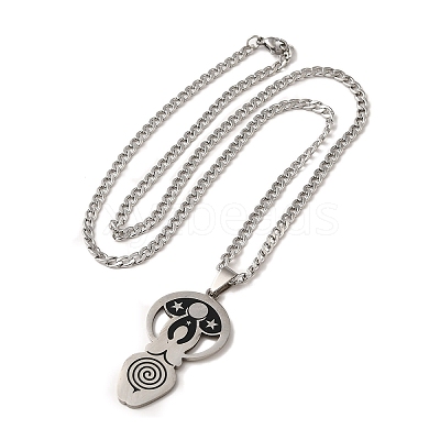 Yoga Theme 201 Stainless Steel Enamel Pendant Necklaces NJEW-D066-07B-P-1