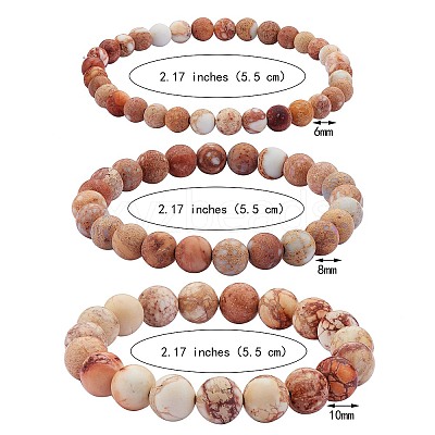 3Pcs 3 Size Natural Imperial Jasper Round Beaded Stretch Bracelets Set BJEW-SW00064-29-1