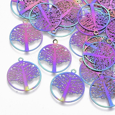 Ion Plating(IP) 201 Stainless Steel Filigree Pendants STAS-R102-13-1