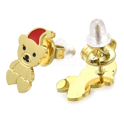 Ion Plating(IP) 304 Stainless Steel Enamel Stud Earrings EJEW-I316-04G-08-1