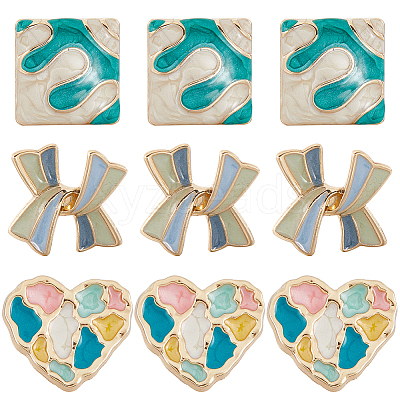 12pcs 3 Style Bowknot/Heart/Square 1-Hole Alloy Enamel Shank Buttons BUTT-GF0003-81-1