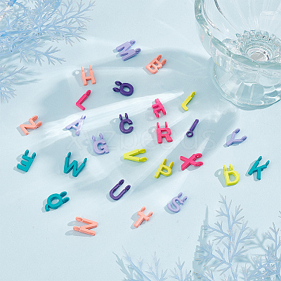 52Pcs 26 Style Rack Plating Spray Painted Alloy 1-Loop/2-Loop Link Pendants FIND-NB0004-34-1