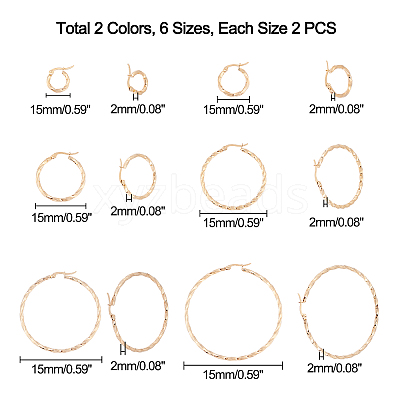 12Pairs 12 Style Stainless Steel Hoop Earrings STAS-UN0028-53-1