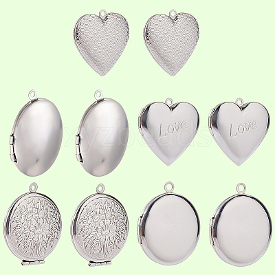 10Pcs 5 Styles 316 Surgical Stainless Steel Locket Pendants STAS-SP0001-94-1